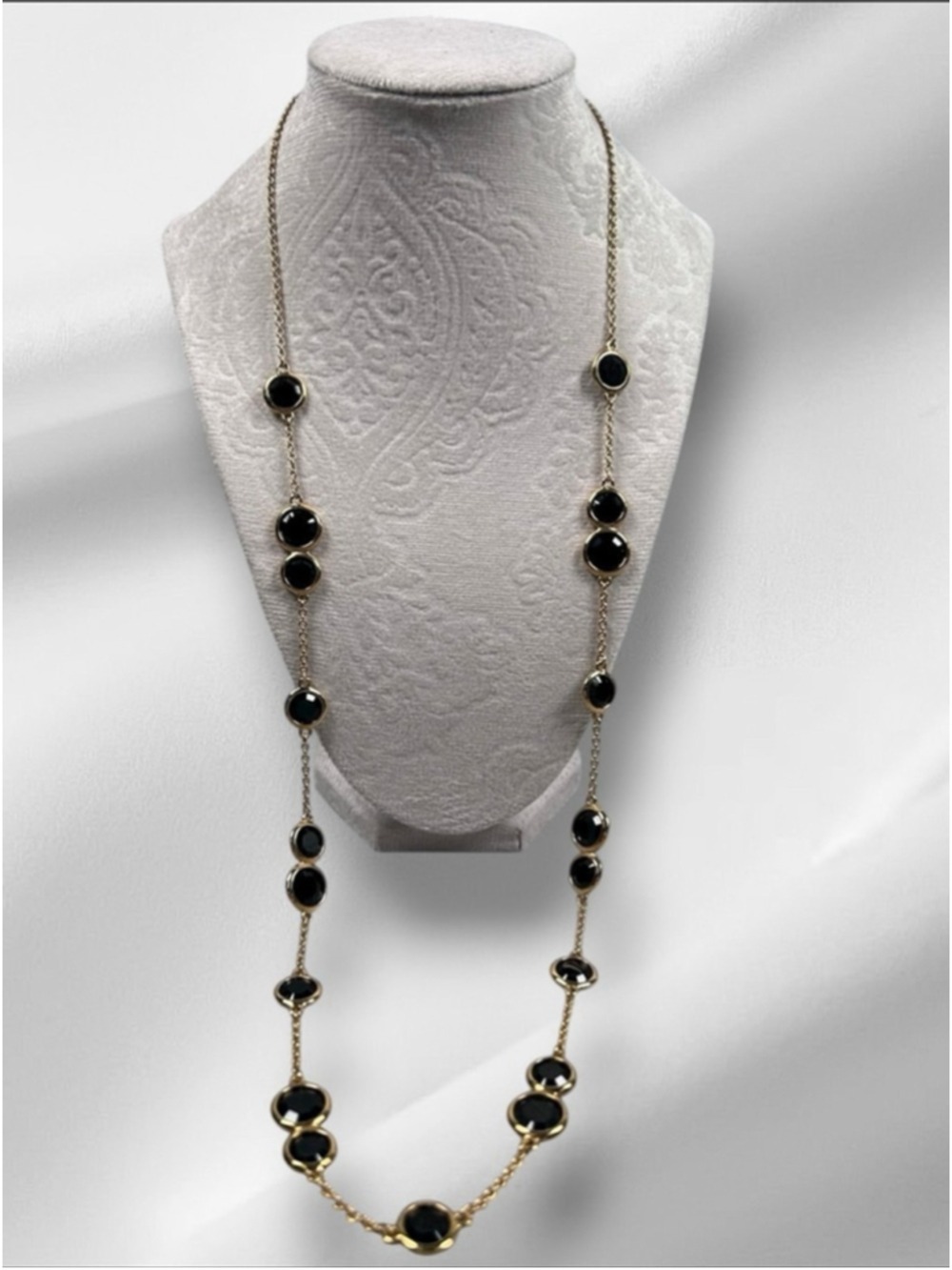 Kate Spade Gold & Black Bezel Station Long Necklace One Size